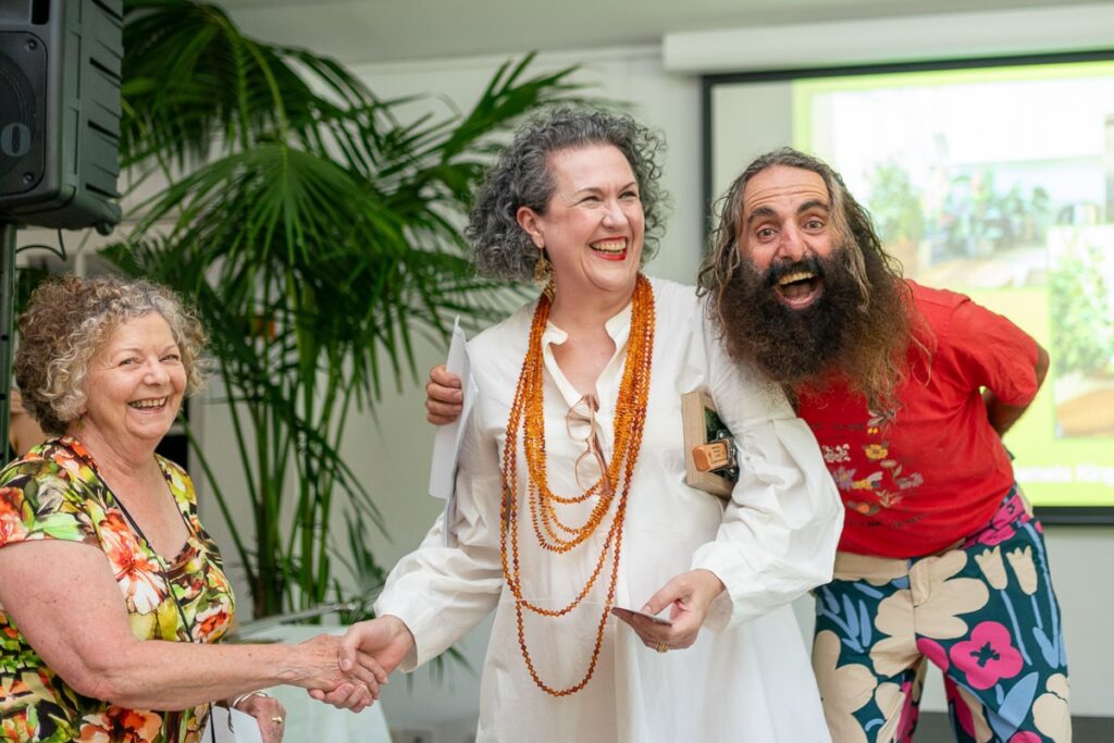 north sdydney garden competition awards night. Mayor Zoe Baker congratulates a winner together with Costa Georgiadis