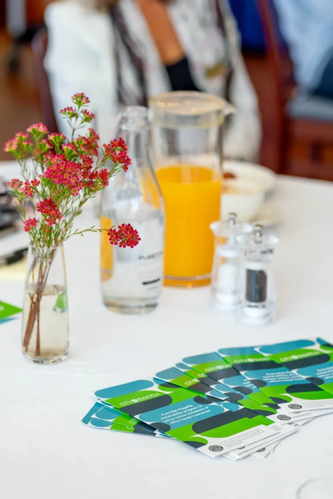 Detailed shot of event name signage at CitySwitch breakfast