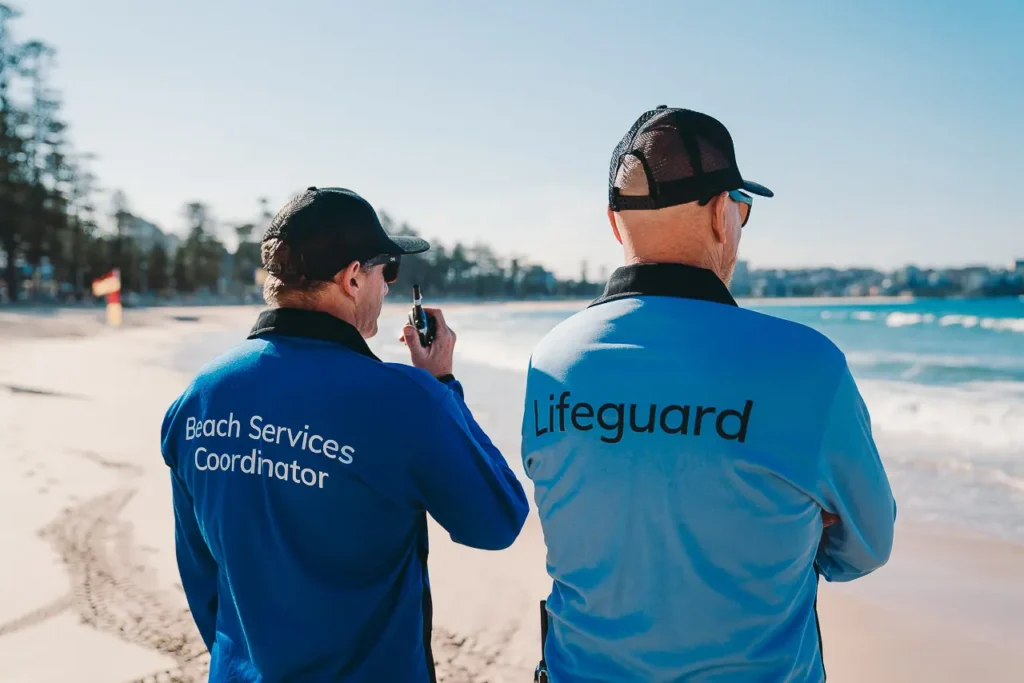 Lifeguard uniform detail with ocean background Northern Beaches
