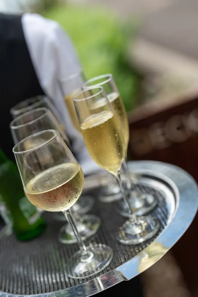 Champagne glasses served at a Sydney Christmas party function