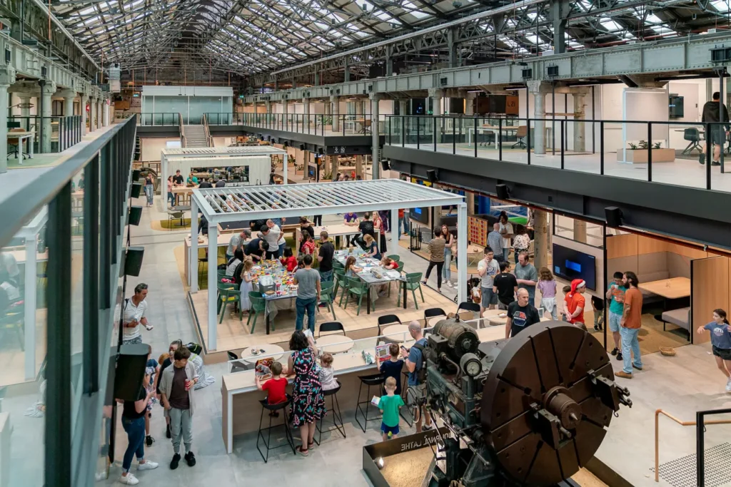 Wide interior view of a corporate Christmas party venue in Sydney
