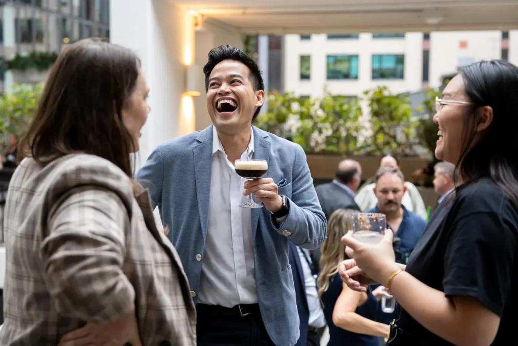 Crowd gathered outside at a Sydney corporate Christmas function