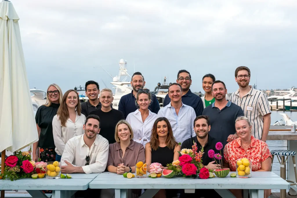 Team portrait outdoors at a Sydney Christmas celebration
