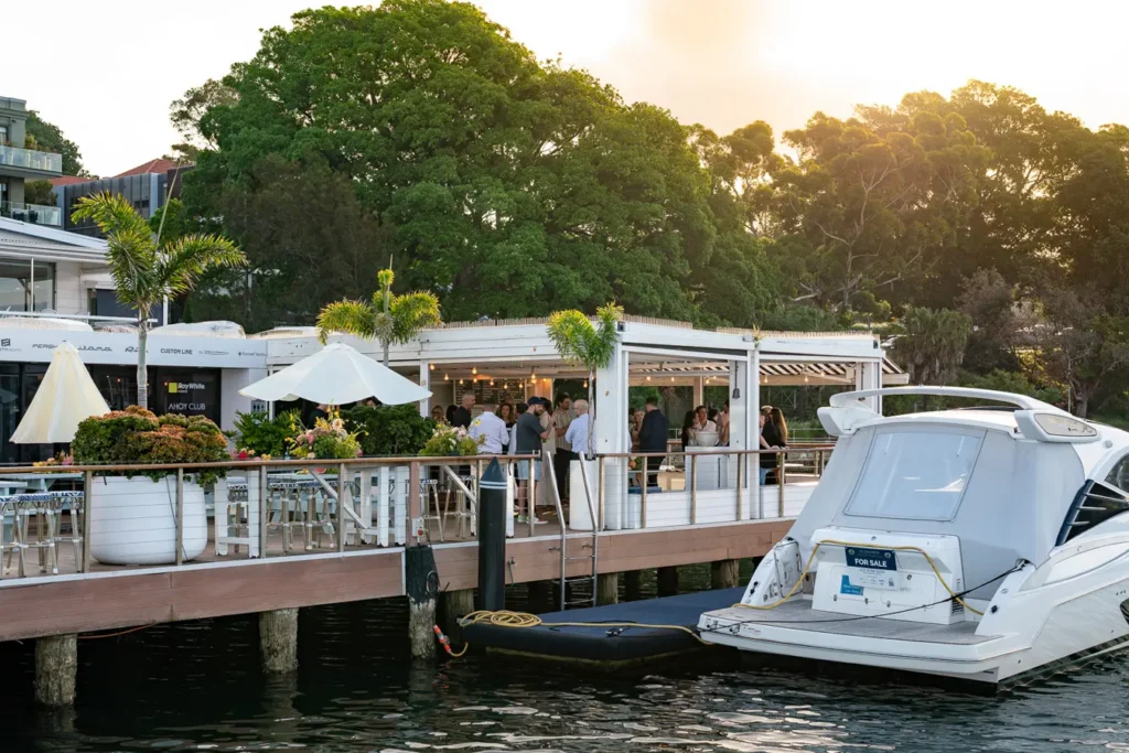 Wide shot of a waterfront venue during a Christmas party function in Sydney