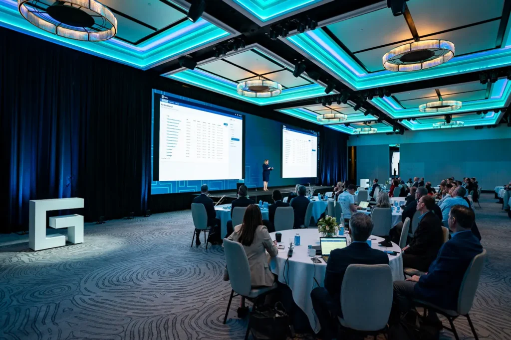 Wide conference room view at Guidewire Insurance Forum Sydney 2023 at Four Seasons Hotel Sydney