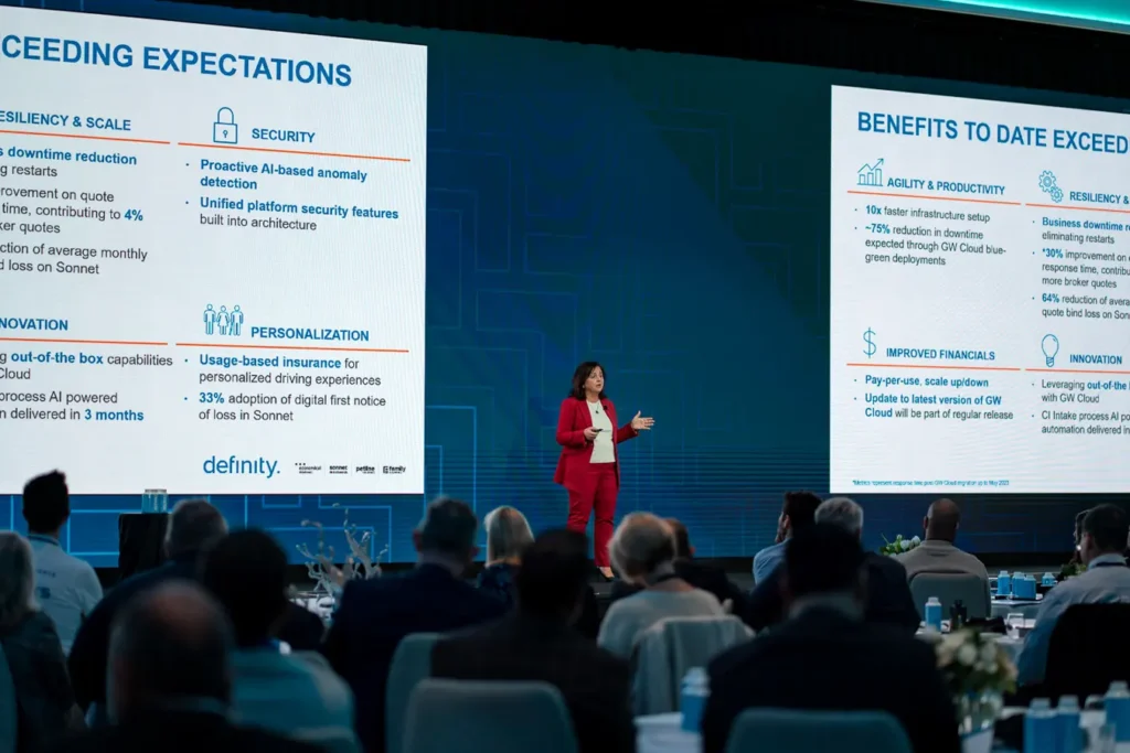 Wide view of a conference presentation at Guidewire Insurance Forum Sydney 2023