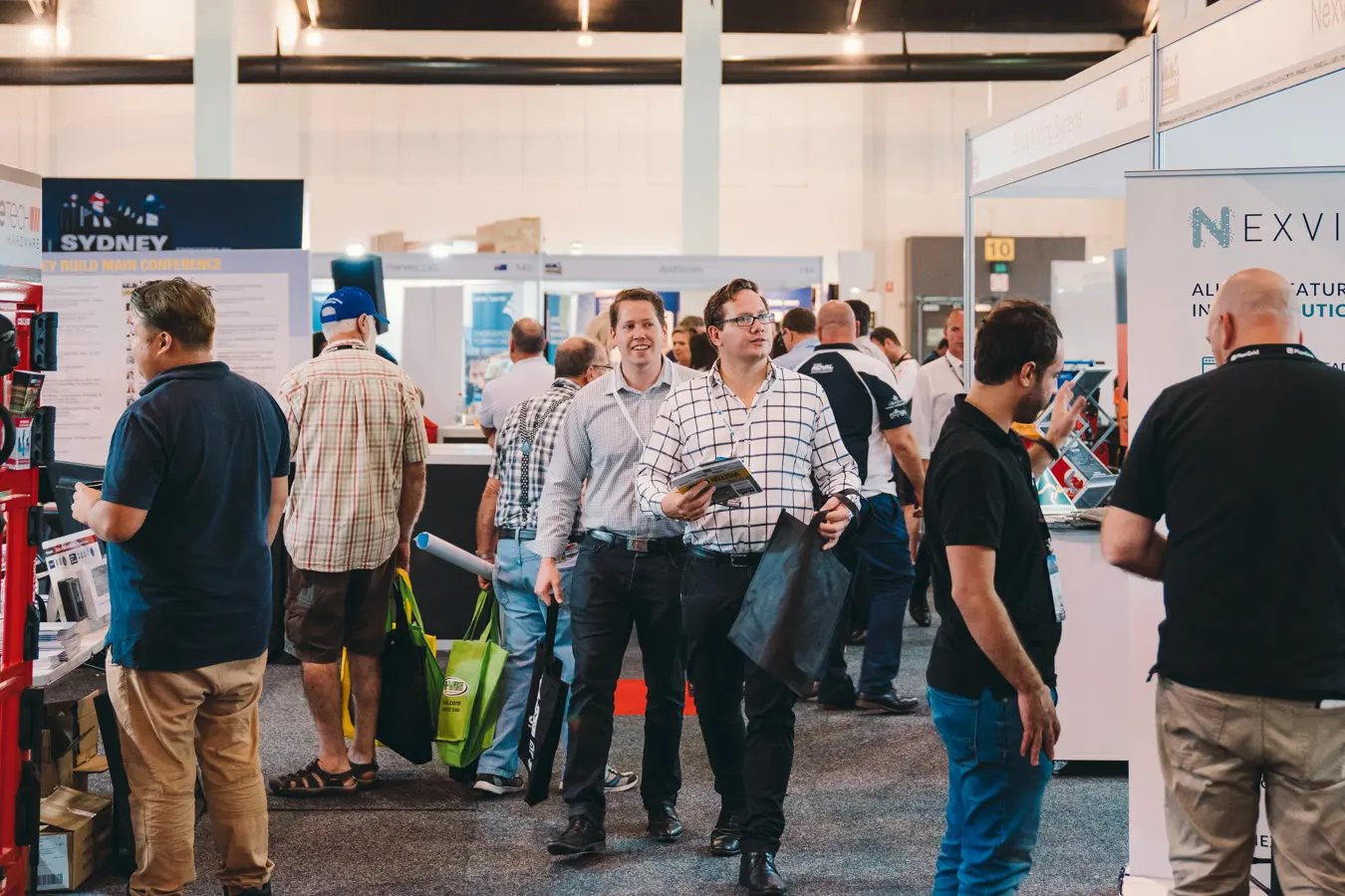 Visitors arriving at a Sydney trade show and expo event
