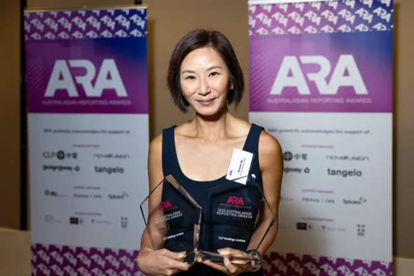 CLP Holdings representative holding online reporting awards at the Australasian Reporting Awards