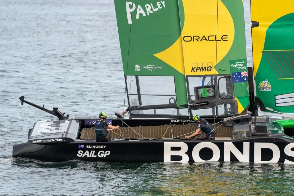 Close-up of the Australia Bonds SailGP crew during SailGP Sydney 2026