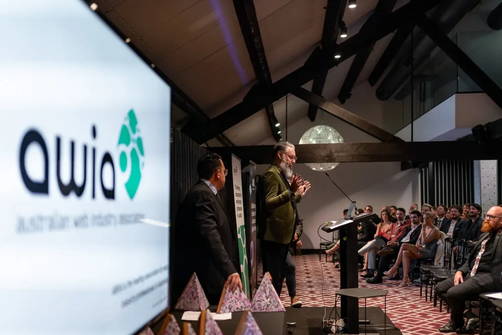 Speaker presenting during Australian Web Awards ceremony
