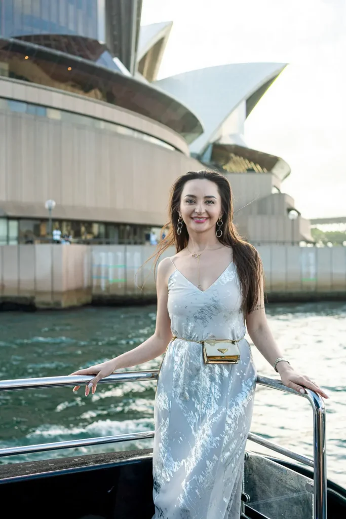 Female guest portrait during Sydney Harbour corporate yacht experience