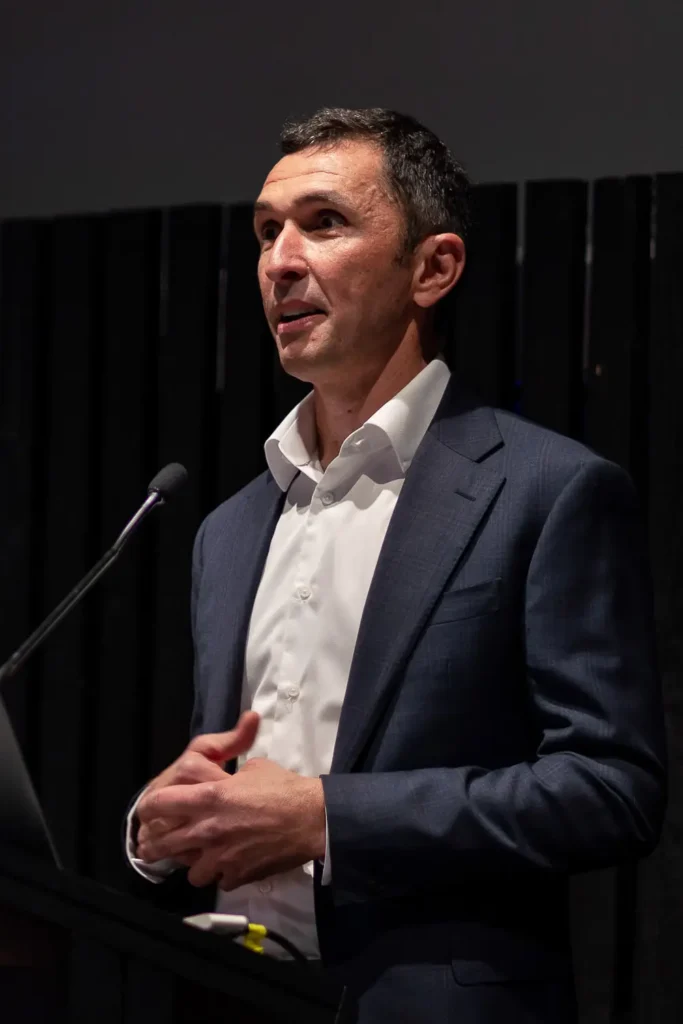 Presenter speaking on stage during the Australian Web Awards