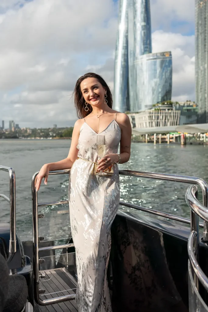 Executive guest portrait aboard Sydney Harbour corporate boat event