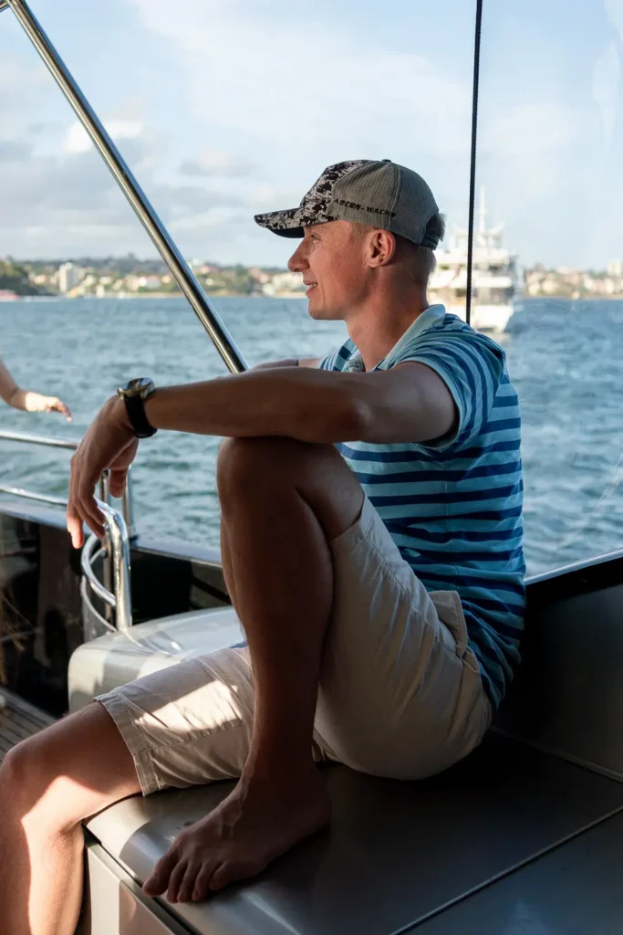 Guest portrait during executive yacht cruise on Sydney Harbour