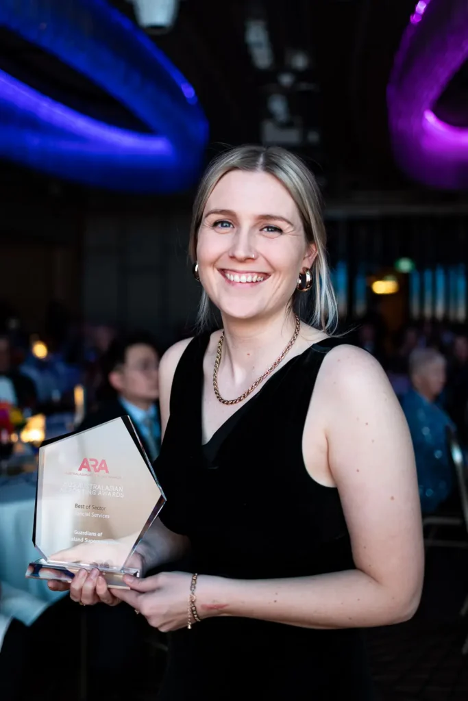 Financial services sector award winner portrait at the Australasian Reporting Awards gala