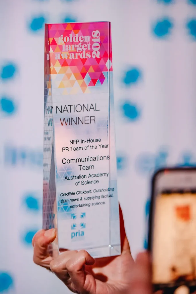 Close-up photo of Golden Target Awards trophy