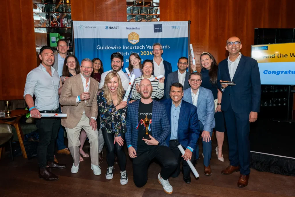 Group photo of Guidewire Insurtech Vanguards Pitch Day participants and winners