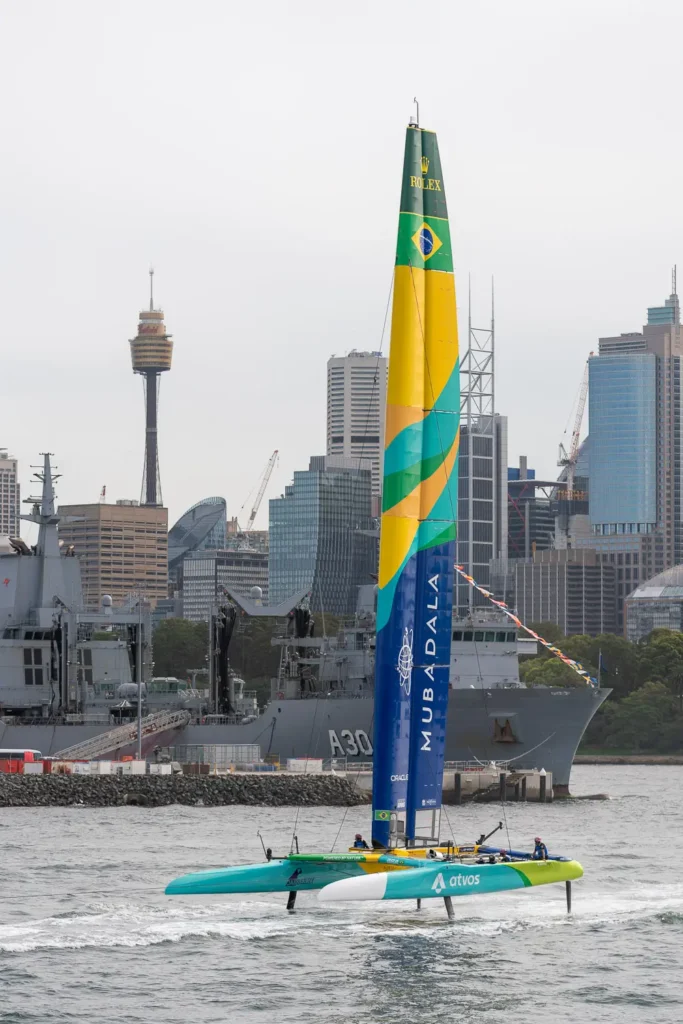 Mubadala Brazil SailGP team racing on Sydney Harbour during SailGP Sydney 2026