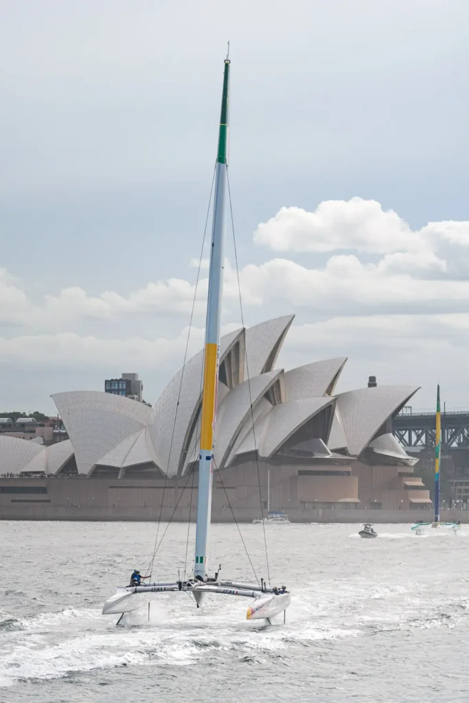 Italy SailGP F50 catamaran racing in front of the Sydney Opera House during SailGP Sydney 2026