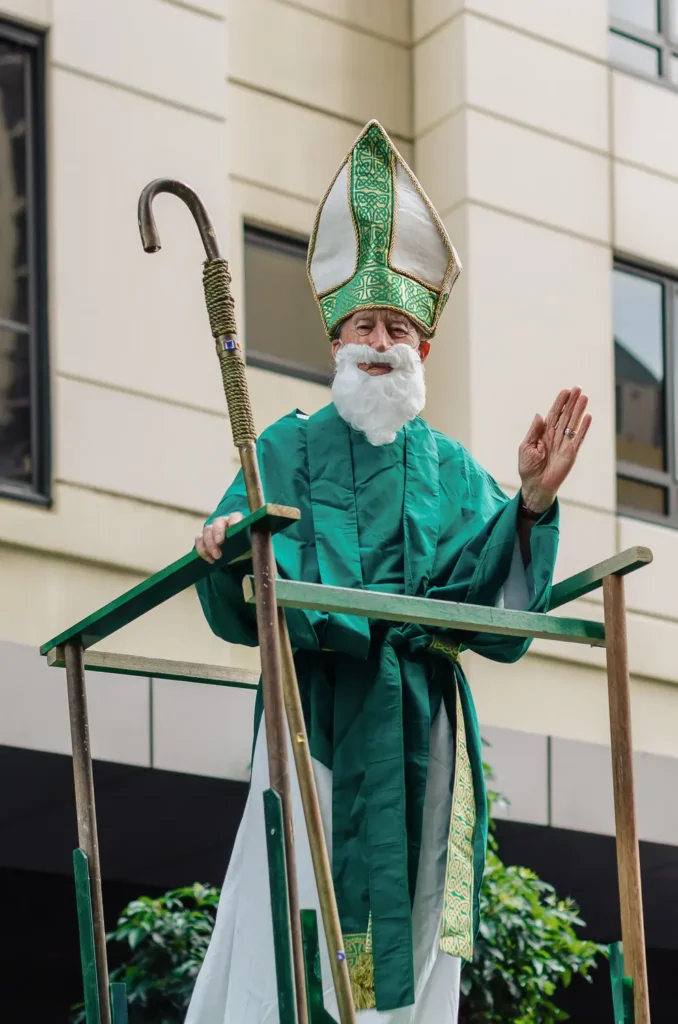 Woman in green costume celebrating St Patrick’s Day in Sydney