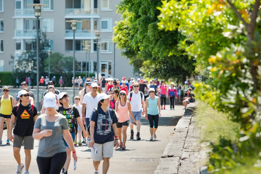 Large crowd participating in the Seven Bridges Walk Sydney fundraiser