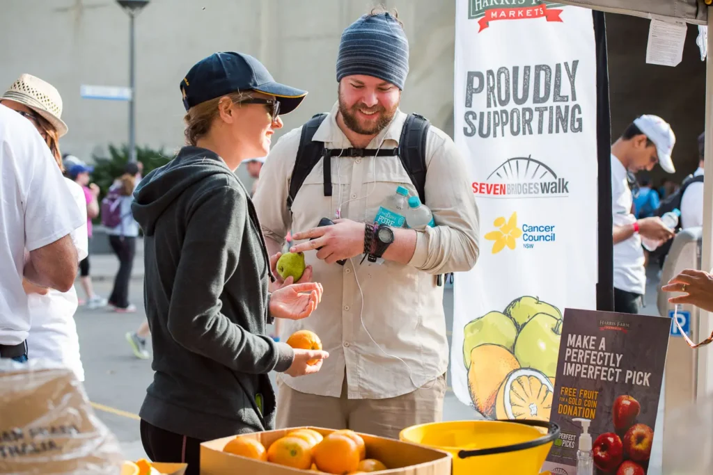 Participants enjoying refreshments during the Seven Bridges Walk Sydney fundraiser