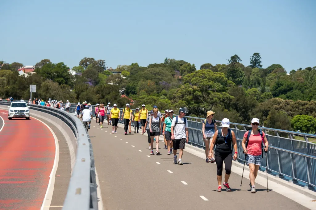 Participants crossing a Sydney bridge during the Bridges Walk charity event