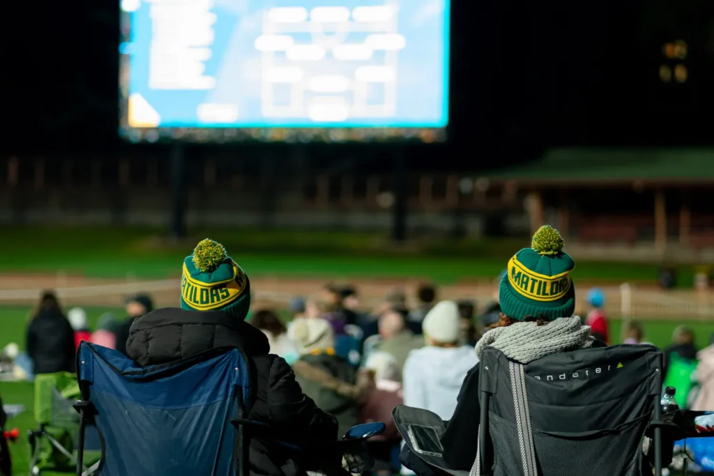 Supporters watching the Matildas on the big screen at North Sydney Oval