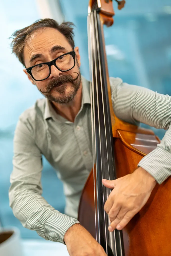 Double bass musician performing live during a corporate event