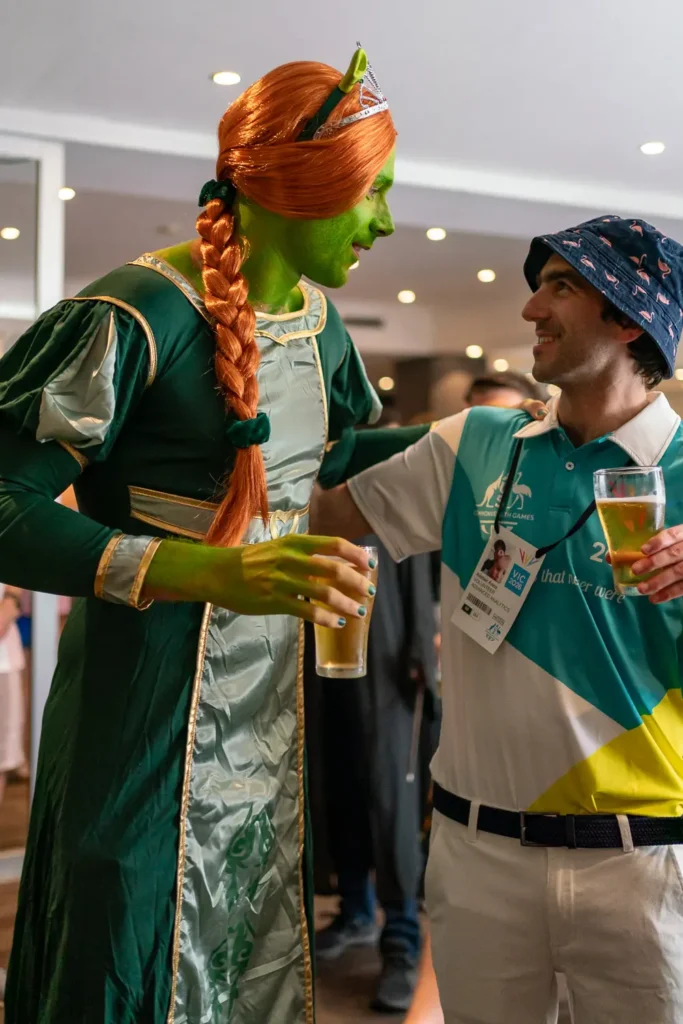 Costumed guests enjoying the Quantum Day corporate party