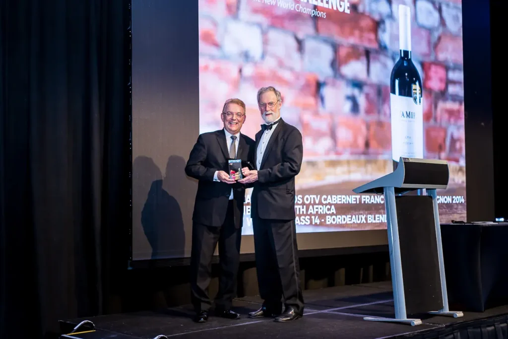 Award presentation on stage at the 2017 Six Nations Wine Challenge