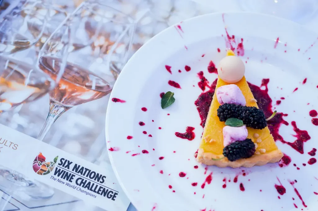 Dessert course with berries served at the Six Nations Wine Challenge