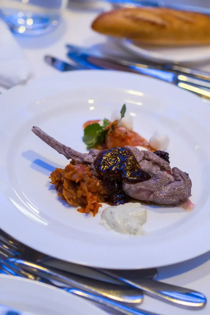 Gourmet dinner course served during the Six Nations Wine Challenge