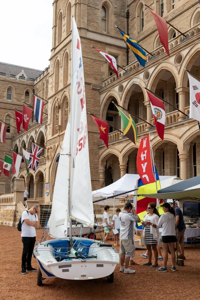 Sailboats displayed outside ICMS Manly during Sydney expo event photography
