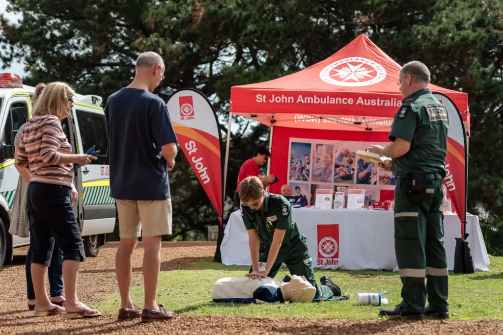 St John first aid demonstration photographed during a Sydney expo event