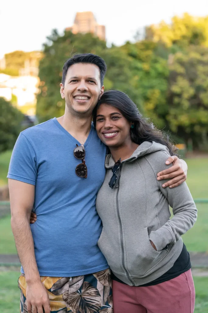 Smiling couple embracing during the Sunset Series outdoor community festival in North Sydney