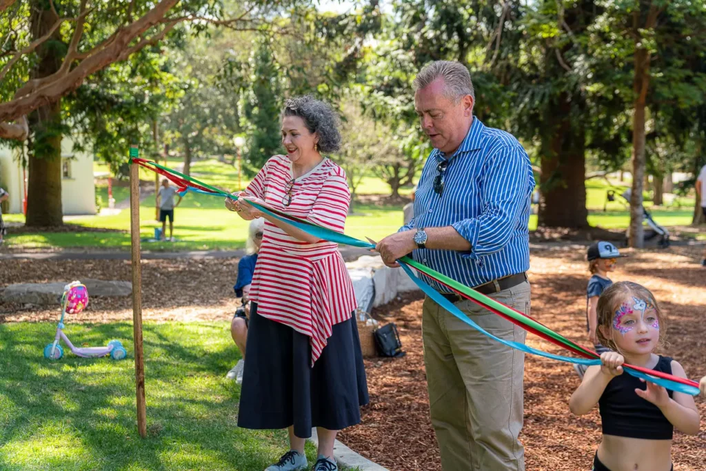 Opening event photography capturing the official ribbon cutting at St Leonards Park in North Sydney