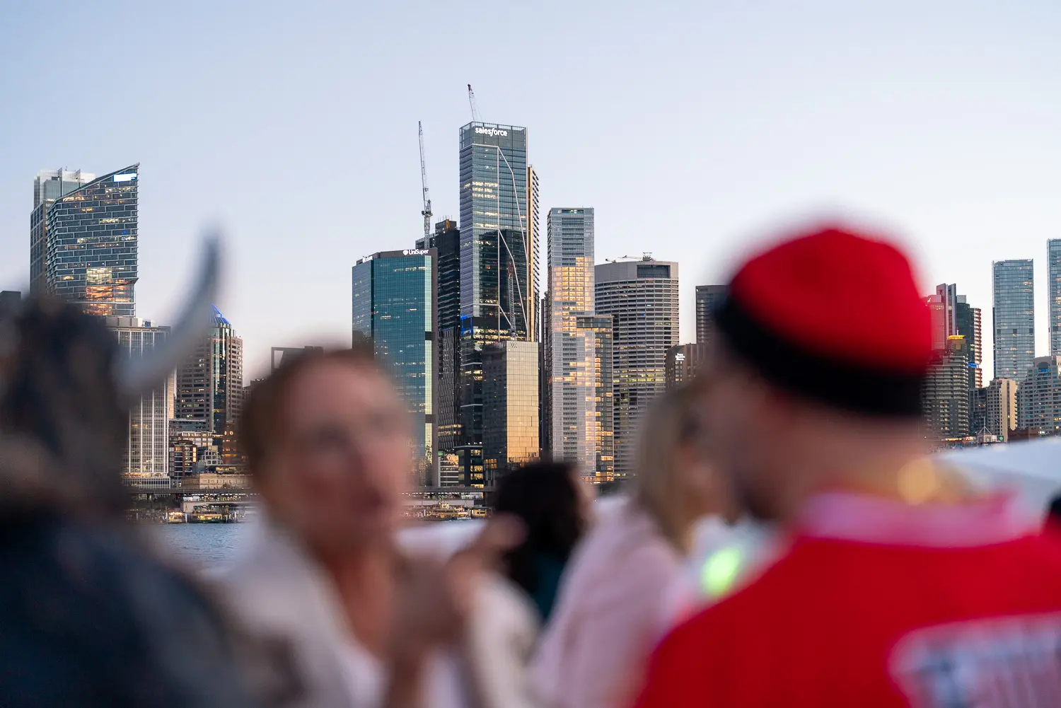 Sydney city skyline viewed from a corporate party on Sydney Harbour
