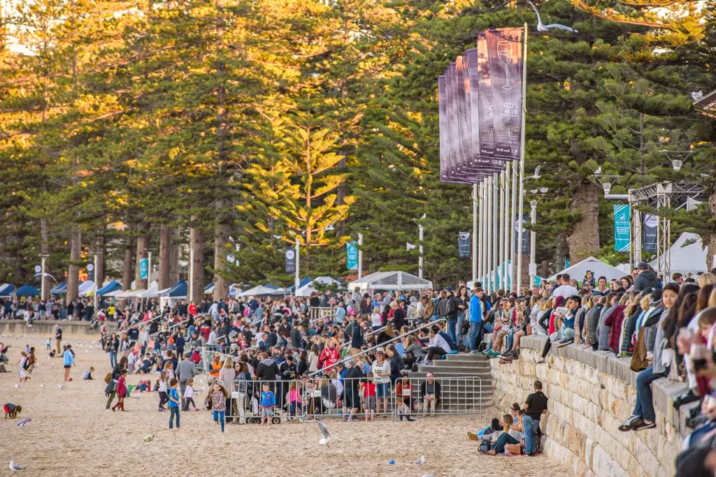 Crowds enjoying the Taste of Manly festival along the beachfront
