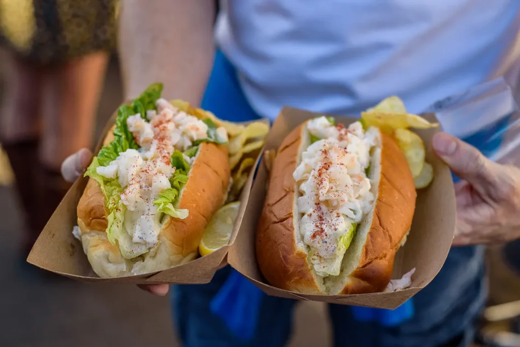 Two seafood rolls with lettuce and potato chips at the Taste of Manly festival