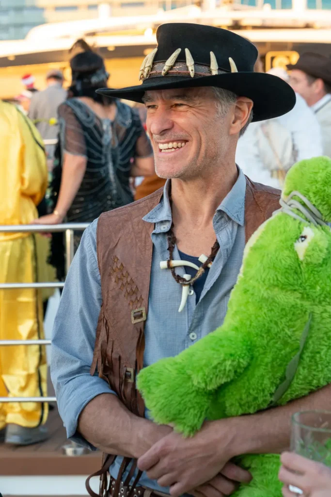 Costume party guest aboard The Jackson during a Sydney Harbour birthday celebration
